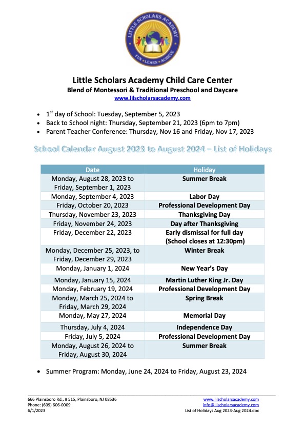 PreK Calendar Little Scholars Academy
